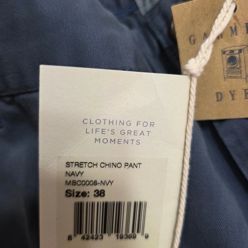 NEW Faherty Mens‎ Stretch Chino Pants Navy Blue Garment Dyed Size 38X34 Pockets